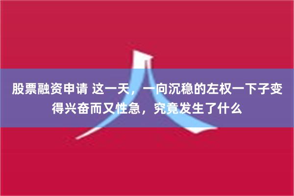 股票融资申请 这一天，一向沉稳的左权一下子变得兴奋而又性急，究竟发生了什么