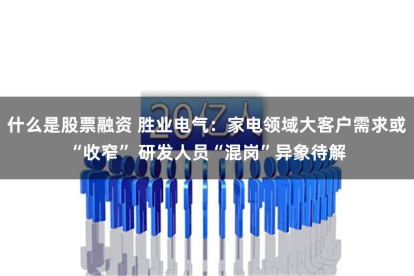 什么是股票融资 胜业电气：家电领域大客户需求或“收窄” 研发人员“混岗”异象待解