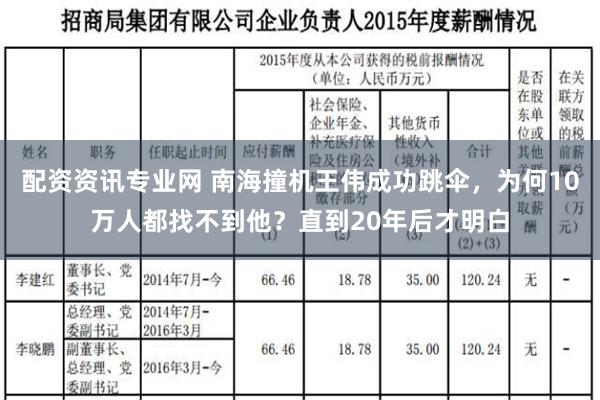 配资资讯专业网 南海撞机王伟成功跳伞，为何10万人都找不到他？直到20年后才明白